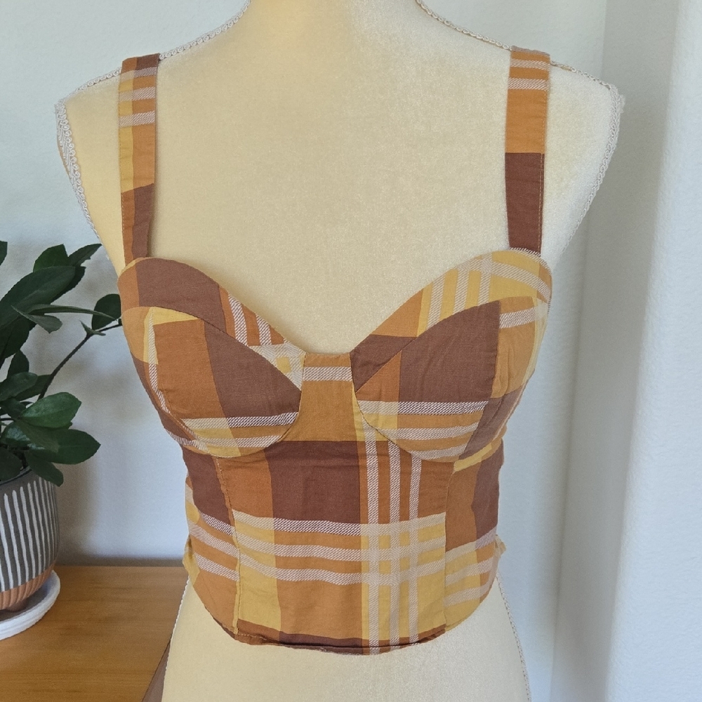 Tone & String Plaid Bustier Top